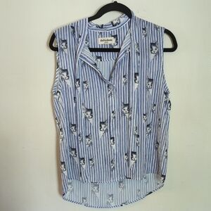 Blue & White Striped Chiffon Cat Blouse LaVieLente Fashion Women's Size S